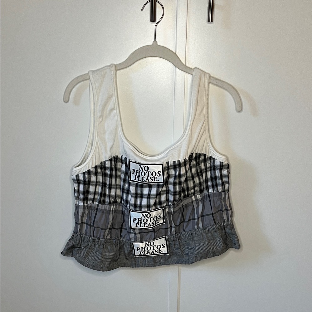 AKIRA Black and White Plaid Patchwork Tank